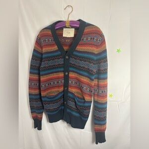 Southwest Multicolored Wool Blend Boho Cabincore Men’s Cardigan Size S